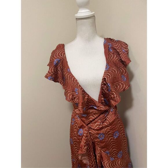 New Anthropologie Ruffle-Sleeve Printed-Wrap Maxi Dress Size XS - Picture 5 of 9